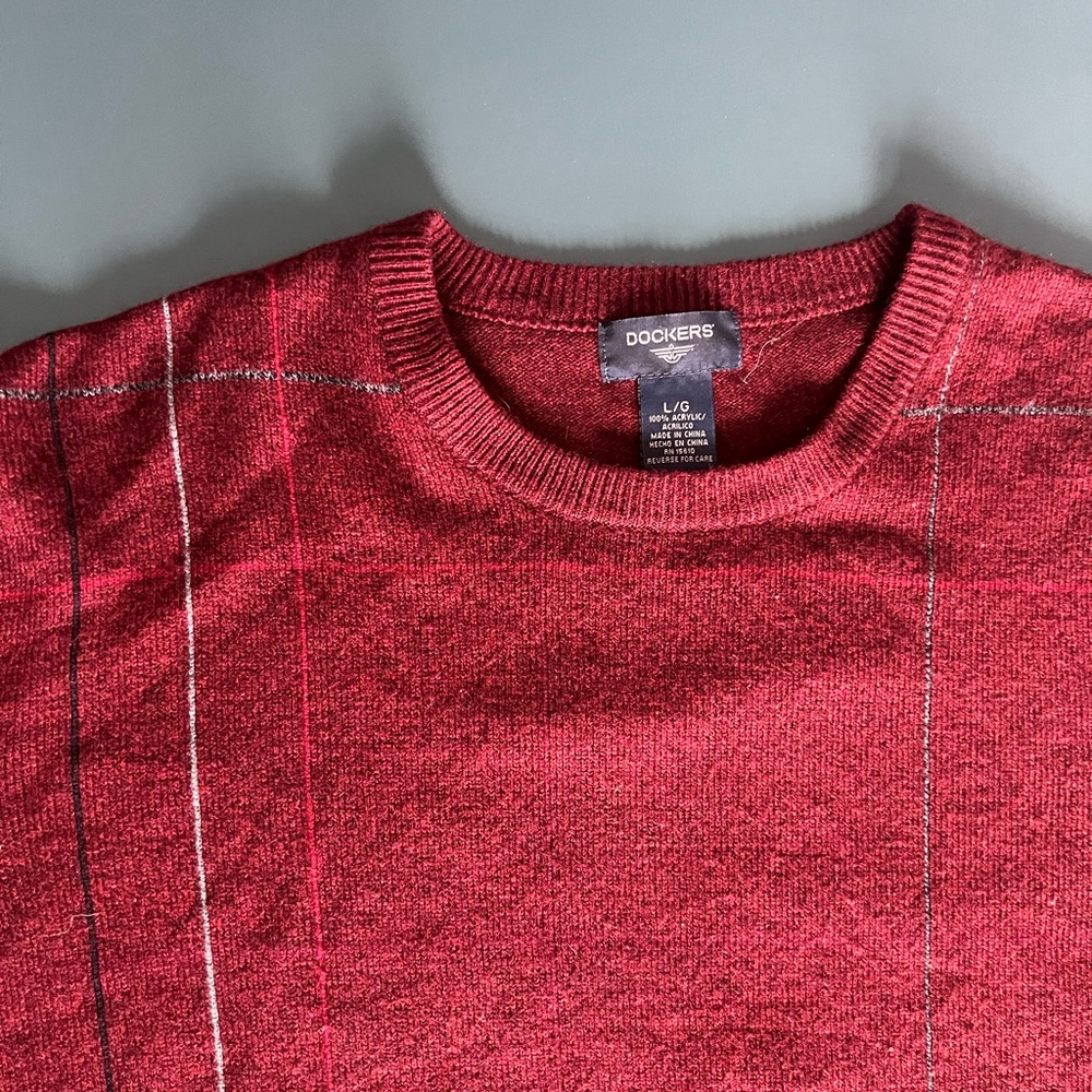 Dockers Red Crewneck Sweater with Heathered Texture